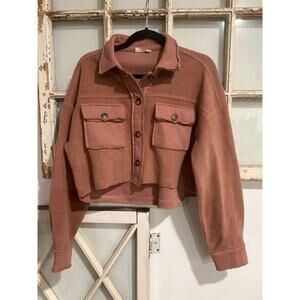 Altar'd State size small  cropped fleece jacket in a light pink/mauve color